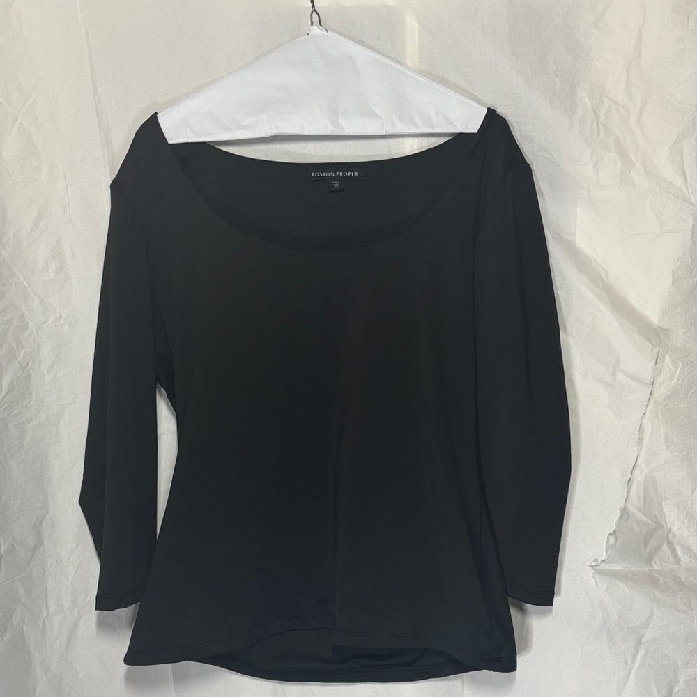 Boston Proper Elegant long sleeve Black Scoop Neck Blouse
